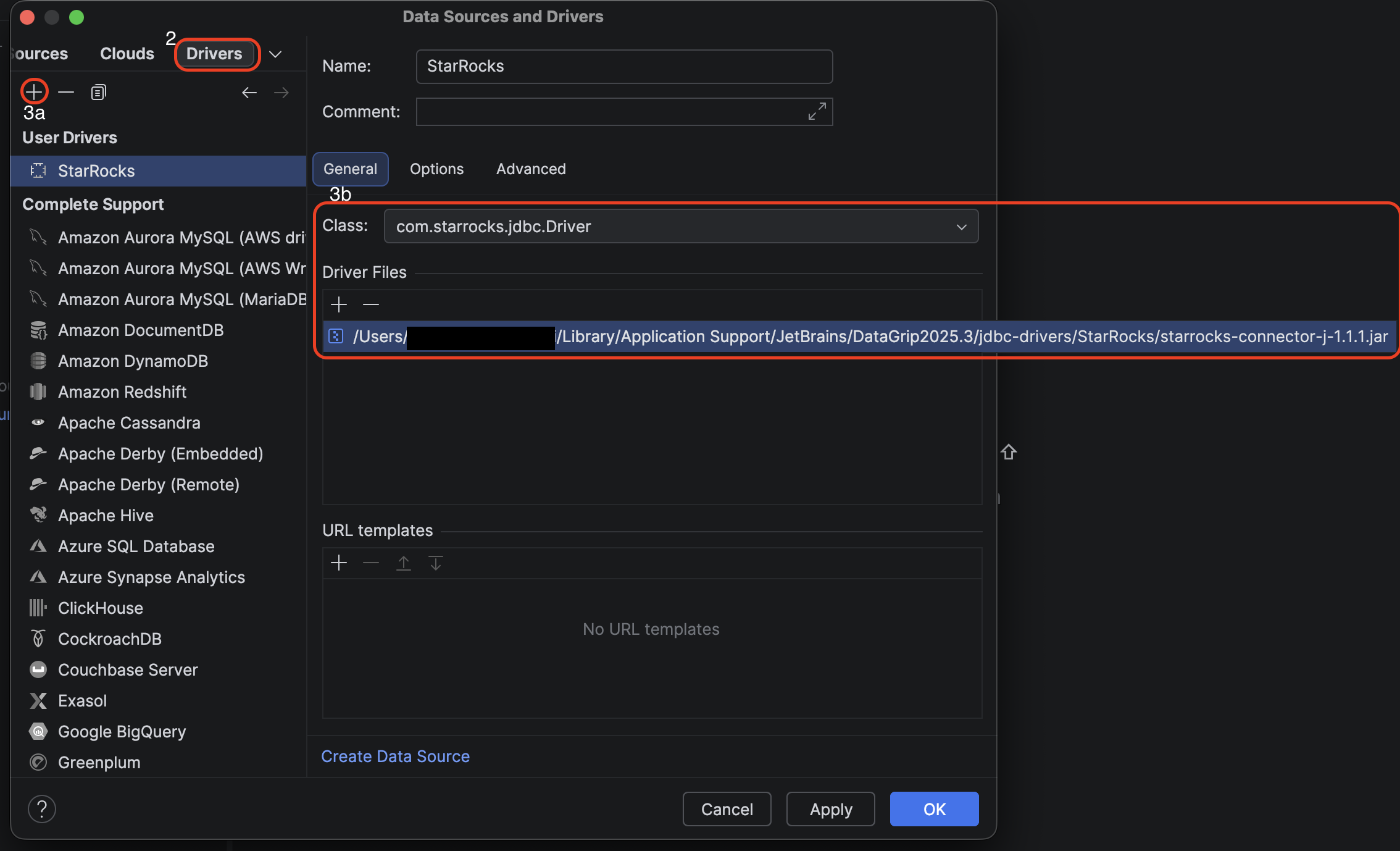 DataGrip - StarRocks driver configuration